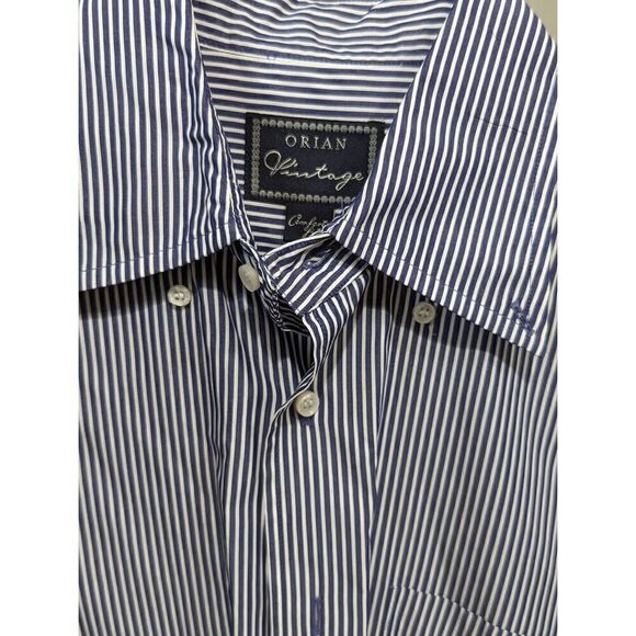 Orian Vintage Men's Blue & White Striped Long-Sleeve Button-Down Shirt Size L - Picture 8 of 8